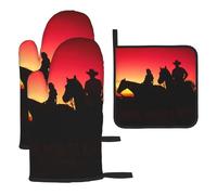 Texas Cowboy Printed Oven Gloves Heat Resistant, Non Slip oven mitts Potholder with Hanging Loop for Kitchen Grilling, Baking, Bbq (3 Pcs)