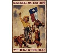 Texas Cowgirl Riding Horse Poster Some Girls Are Just Born With Texas In Their Souls Poster Home Living Decor Poster Rustic Decor Funny Room Decor Aluminum Sign Retro Metal Tin Sign 8X12 Inches