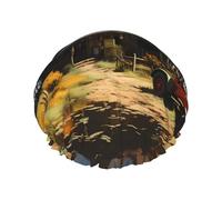 Texas Farm Tractor Double layer women's shower cap, reusable, large size design suitable for all hair lengths, suitable for girls, spa and home salon use.