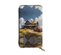 Texas Farm Tractor Printed leather wallet, 7.5 x 4.1-inch long credit card holder, portable travel cash wallet