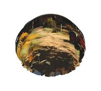Texas Farm Tractor Printed shower cap, reusable, specially designed for women's long hair, double-layer structure, suitable for bathing.