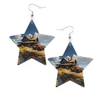 Texas Farm Tractor Prints Leather Star-Shaped Earrings Lightweight And Stylish Accessories For Parties Dances And Everyday Life.