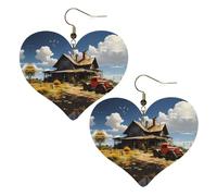 Texas Farm Tractor Prints Stylish Heart-Shaped Earrings Lightweight Women'S Accessories Perfect For Parties And Valentine'S Day.