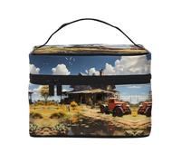 Texas Farm Tractor Women's travel cosmetic bag, (9x6.5x6.2 inches) portable large capacity cosmetic bag, large cosmetic bag storage bag for girls, Black, One Size, Black, One Size