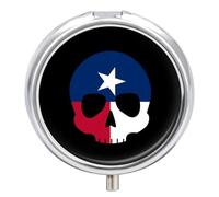 Texas Flag Skull Round Pill Box Organiser 3 Compartment Portable Medicine Case