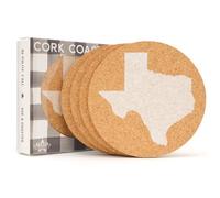 Texas Gifts Souvenirs Coasters 3.5 Inch Round Cork Coaster - Set of 4 - Texas Themed Gift Set for Men Home Kitchen Bar Southern Decor Western Southwestern Housewarming