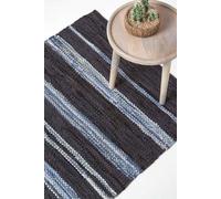 Homescapes Texas Leather & Denim Woven Striped Blue Rug | Size: 160 cm x 230 cm Homescapes Blue 160 cm x 230 cm