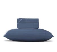 TEXAS LINEN CO. Luxury Egyptian Cotton Twin Stripe Sheet Set - 600 Thread Count Extra Long Staple 3 PC Set, Twin Light Blue Damask Sheets, Soft, Cooling Sateen Weave Sheets Upto 18 in Deep Pocket