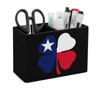 Texas Luck Clovers Leather Pen Pot 2 Sections Pencil Holder Office Desktop Organizer Makeup Storage