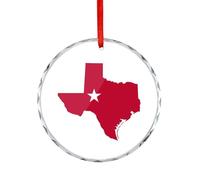 Texas Map Flag Christmas Hanging Ornaments Crystal Glass Round Pendant Gifts for Xmas Trees Home Offices