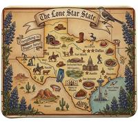 Texas Map Mouse Pad 9.45 x 7.87 Inch, 3mm Thick Stitched Edge, Lone Star State Illustrated Desk Mat - Dallas, Austin, Houston, Alamo