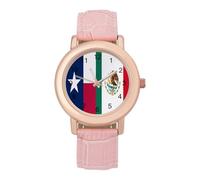 Texas Mexico Flag Women's Wrist Watch Easy Reader with Leather Strap Analog Display Wonderful Ladies Gifts