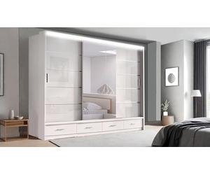Texas Modern 2 or 3 Mirror Sliding Door Wardrobe 4 Colours 6 Sizes (White, 250cm)