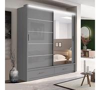 Texas Modern Full Mirror sliding door Bedroom wardrobe with LED Light Width 100cm/120cm/150cm/180cm/203cm/250cm(Grey, 203CM)