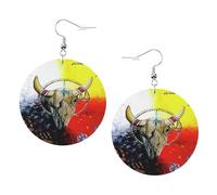 Texas Native Medicine Wheel Cow Skull Women Earrings Faux Leather Dangle Eardrop Drop Earring Fashion Jewellery Gift For Wife Daughter Girlfriend Christmas