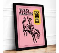 Texas Rangers Rodeo Retro Framed Wall Art Print A2 (59.4×42cm) Black, Wall Decor for Living Room, Bedroom, Office & Home, Ready to Hang, Art Gift