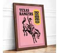 Texas Rangers Rodeo Retro Framed Wall Art Print A4 (29.7×21cm) Walnut, Wall Decor for Living Room, Bedroom, Office & Home, Ready to Hang, Art Gift