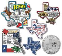 Texas Six-Piece State Magnet Set by Classic Magnets, Includes 6 Unique Designs, Collectible 3D Rubber Vintage-Style Souvenirs and Gifts Made in The USA