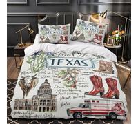 Texas Souvenirs Quilt Cover 3D Design Printed Super Soft 3-Piece Bedding Set Zipper hand Drawn Illustration Duvet Cover Luxury Durable for Teens Adults Kids Women Youth Boys Girls Single（135x200cm）