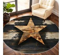 Texas Star Round Rugs for Dining Table, Wood Grain Rug 210cm, Retro Circle Rug, Washable Round Area Rugs for Living Room Bedroom Under the Sofa