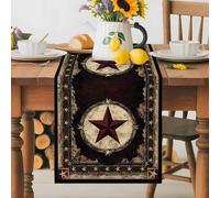 Texas Star Table Runner 13x36 Inches Long Western Retro Red Star Cotton Linen Table Runner Burlap Style for Dinner Table Party Decor Tabletop Decorations