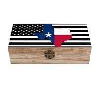 Texas State Black U.S. Flag Wooden Storage Box Wood Jewelry Casket Present Boxes with Hinged Lid And Front Clasp