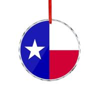 Texas State Flag Christmas Hanging Ornaments Crystal Glass Round Pendant Gifts for Xmas Trees Home Offices