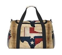 Texas State flag map with two white stars print Travel Duffle Bag Gym Bag for Women,Puffer Tote Bag,Weekender Overnight Bag Organizer, Black, One Size