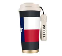 Texas State Flag Print Travel Coffee Mug, Dual Use Lid & Straw, Portable Wrist Lanyard for Hiking Camping
