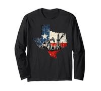 Texas State Map Flag Patriotic Oil Rig Worker Long Sleeve T-Shirt