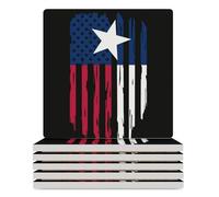 Texas U.S.A Flag Square Ceramic Coasters Absorbent Drink Coaster Set with Cork Base Home Decor 3.7 * 3.7 Inch