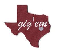 Texas University Gig 'em Heart Patch State School Embroidered Iron On