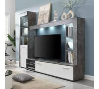 texas wooden living room set in concrete and white with led