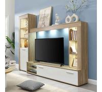 texas wooden living room set in rough sawn oak and white with led