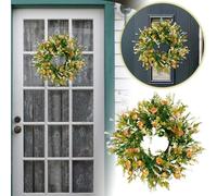Texas Wreath Spring And Summer Front Door Dead Branch Wall Hanging Simulation Flower Immortal Decoration Artificial Cemetery Flowers (Orange, 35cm)