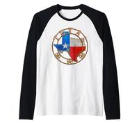 Texas Wrought Iron Barn Art Rusty Bronze Stars Ranch Farm Raglan Baseball Tee