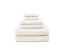 Texere 100% Organic Cotton Diamond Jacquard Luxury Bath Towel Sets - Soft and Absorbent Hotel and Spa Quality - 2 Large Bath Towels, 2 Hand Towels, 2 Washcloths (Diamond, Cream, 6 Piece)