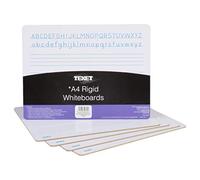Texet A4 | Handwriting Whiteboard | Pack of 5 | Rigid Tough Board | to one Side There is Lettering at The top, with Lines Underneath, and Plain on The Other Side | Approved Teaching Board