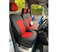 Texmar Designed to fit MERCEDES SPRINTER 2006-2018, VW CRAFTER 2006-2018 RIGHT HAND DRIVE ECO BLACK-RED LEATHER Seat Covers 2+1 (1 single 1 double)