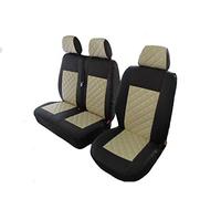Texmar Designed to fit Volkswagen VW Transporter T5 T6 after 2004 LEFT or RIGHT HAND DRIVE ECO BLACK- BEIGE LEATHER Seat Covers 2+1 (1 single 1 double)