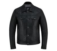 Texpeed Mens Casual Buttoned Leather Shirt Jacket - Real Genuine Soft Touch Sheepskin Biker Motorcycle Style Leather - Black - 3XL