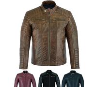 Texpeed Mens Casual Genuine Sheep Leather Biker Style Jacket | Brown: XL