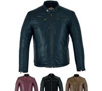 Texpeed Mens Casual Genuine Sheep Leather Biker Style Jacket | Navy: 3XL