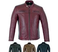Texpeed Mens Casual Leather Jacket - Real Genuine Soft Touch Sheepskin Biker Motorcycle Style Leather Coat Red - M