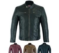 Texpeed Mens Casual Leather Jacket - Real Genuine Soft Touch Sheepskin Biker Motorcycle Style Leather Coat All Black - S