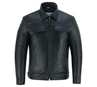 Texpeed Mens Casual Leather Shirt Jacket - Real Genuine Soft Touch Sheepskin Biker Motorcycle Style Leather - Black - XXL