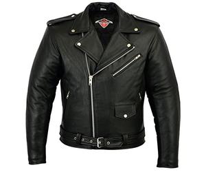 Texpeed Mens Leather Marlon Brando Motorcycle Jacket - Touring Motorbike Jacket With Genuine Biker CE Armour (EN 1621-1) Protection Black - M