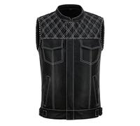 Texpeed Mens Leather Motorcycle Biker Waistcoat - Genuine Motorbike Vest With Diamond Stitching - Black (7XL)