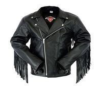 Texpeed Mens Leather Motorcycle Jacket - Fringed Tassels Marlon Brando Touring Motorbike Jacket With Genuine Biker CE Armour (EN 1621-1) Protection Black - 2XL