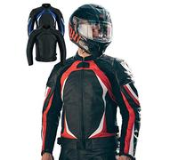 Texpeed Mens Leather Motorcycle Jacket - Perforated Racing Motorbike Suit Top With Genuine Biker CE Armour (EN 1621-1) Protection Red - L